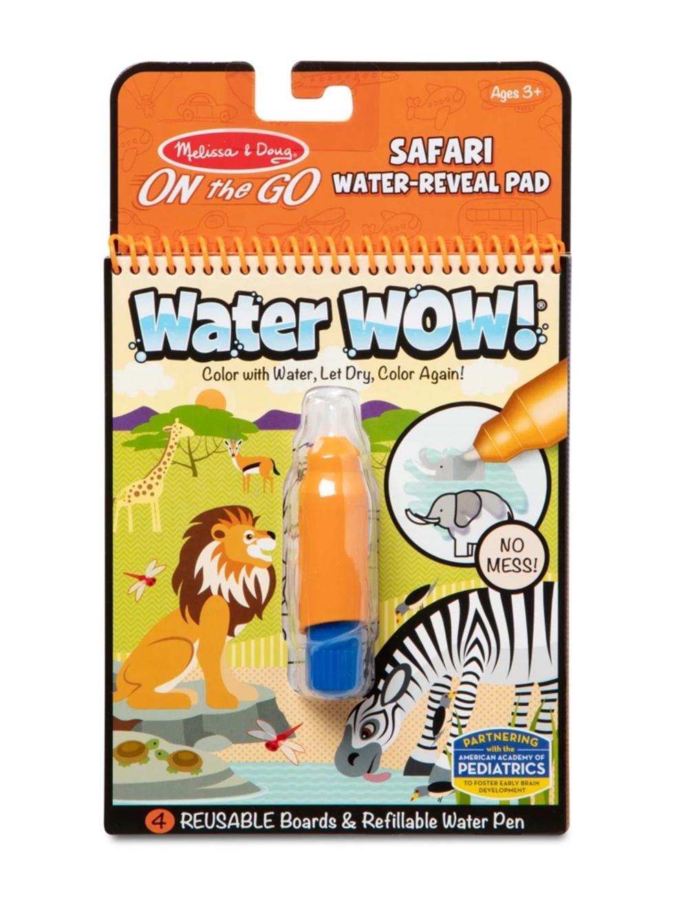 Melissa & Doug Water WOW! Safari Travel Reusable Paint Book - Orange & Blue